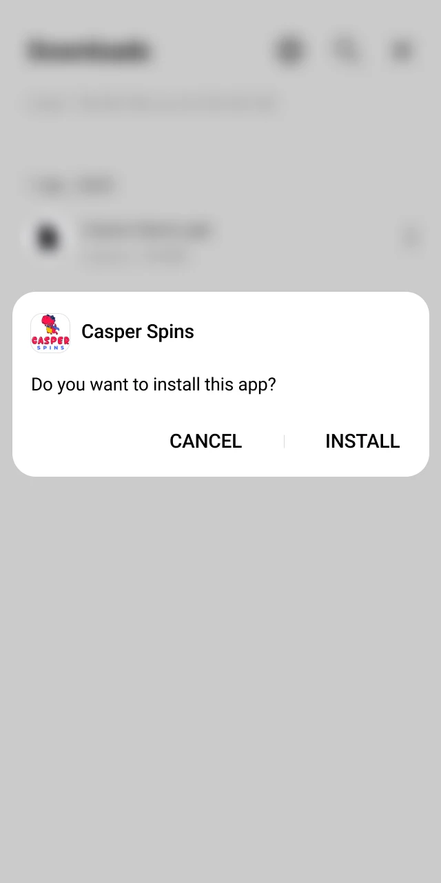 Finalize the Casper Spins App installation to start playing on Android.