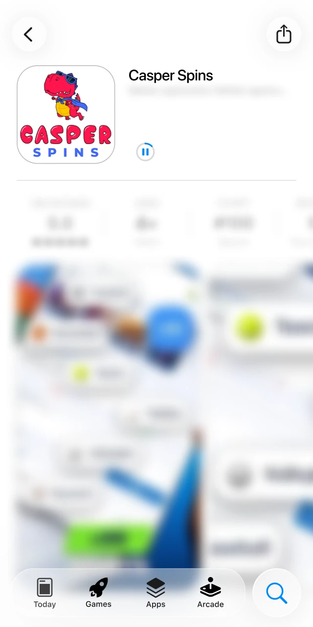 Wait for the Casper Spins App iOS to finish installing fully.