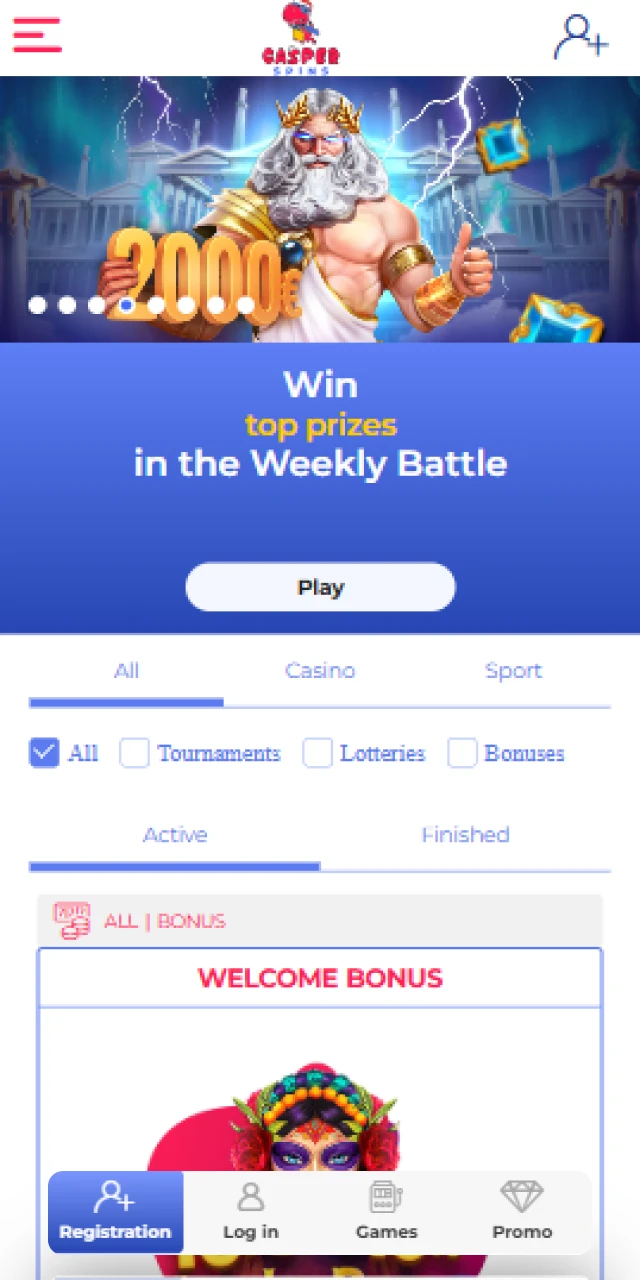 Check available bonuses and promotions in the Casper Spins App interface.
